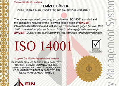 Temizel Börek ISO 14001 Belgesi