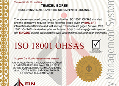 Temizel Börek ISO 18001 OHSAS Belgesi