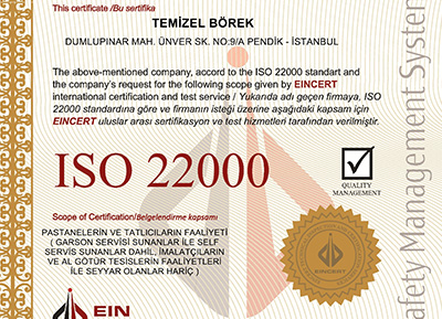 Temizel Börek ISO 22000 Belgesi