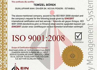 Temizel Börek ISO 9001 Belgesi